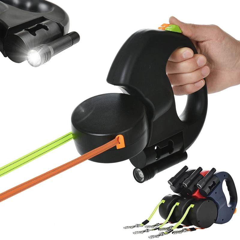 Dual Retractable Leash with LED Light — No-Tangle Swivel