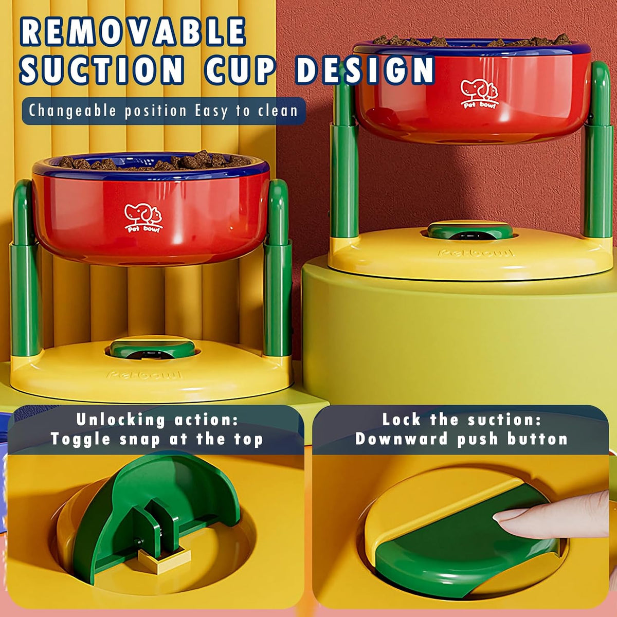 Adjustable-Height Raised Pet Bowl with Suction Base, image 5 of 7