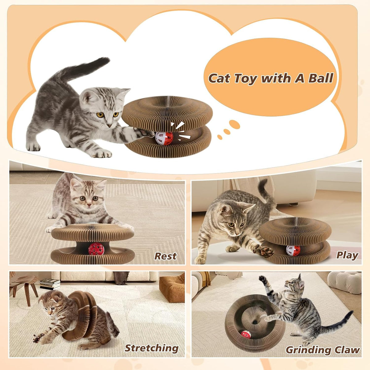 Foldable Organ Cat Scratcher with Bell Ball, image 6 of 6