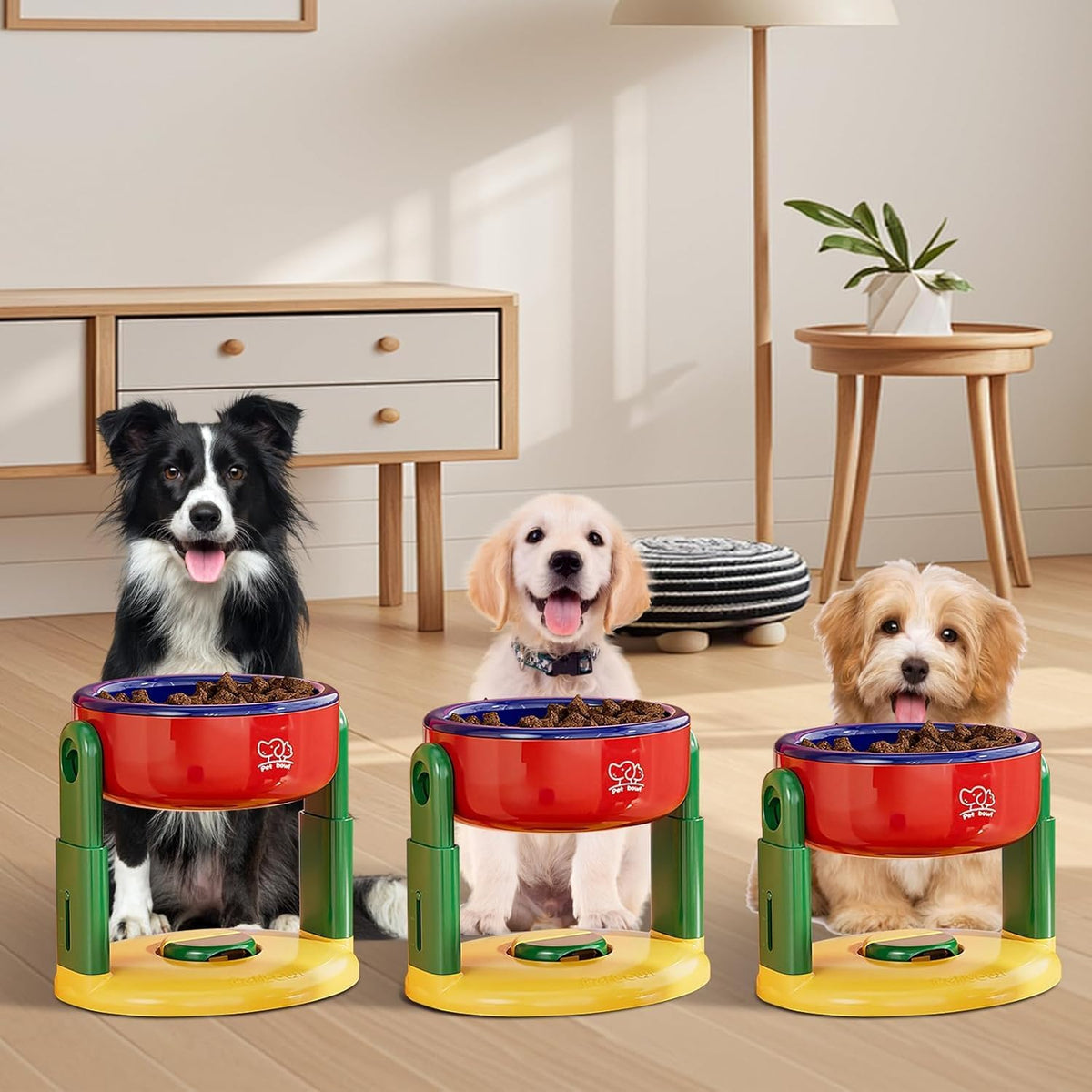 Adjustable-Height Raised Pet Bowl with Suction Base