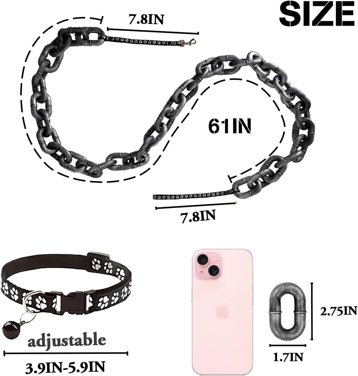 Oversized Novelty Chain Leash — 6 Ft Lightweight