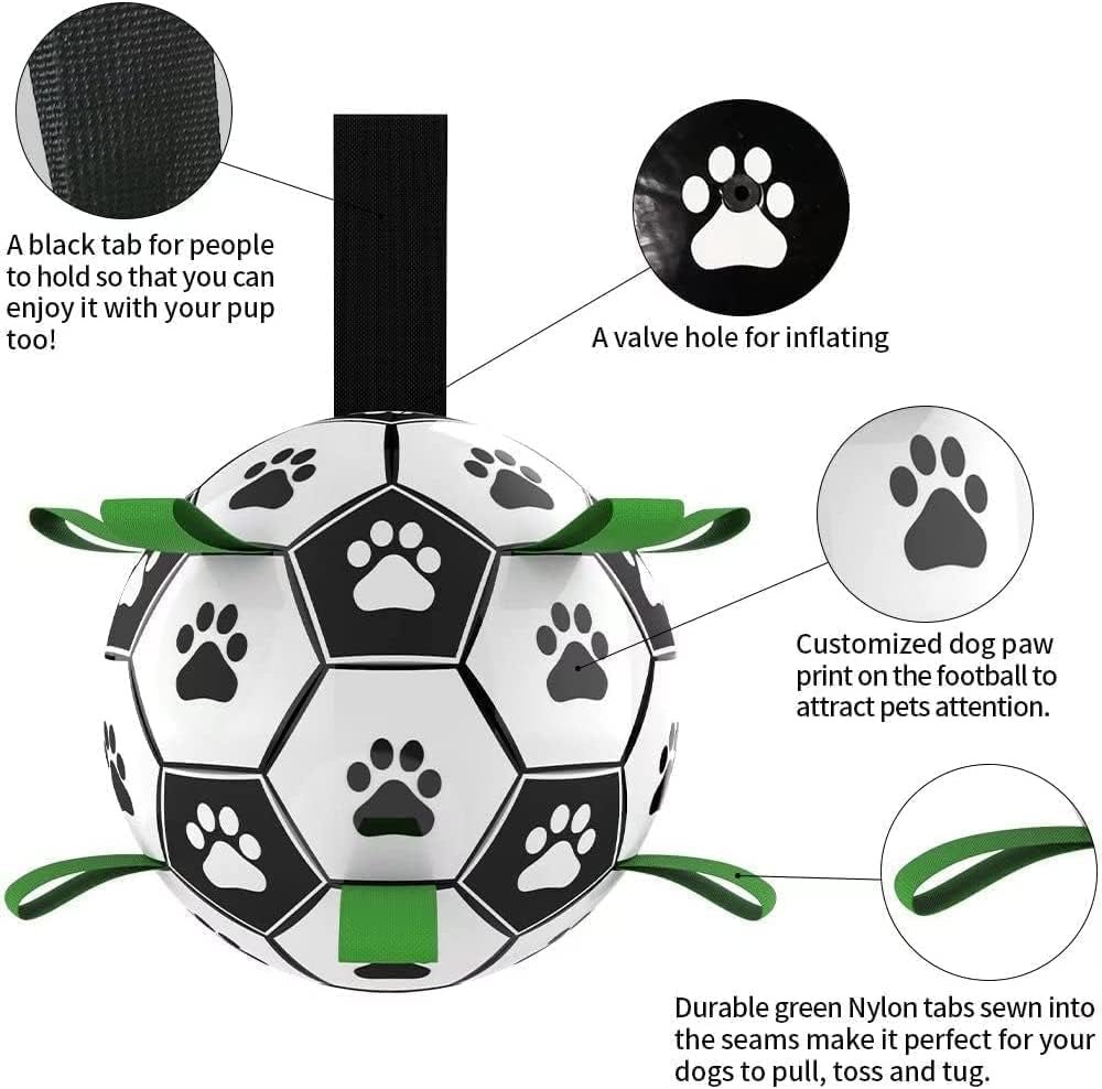 Tough Tug & Fetch Dog Soccer Ball with Grab Straps