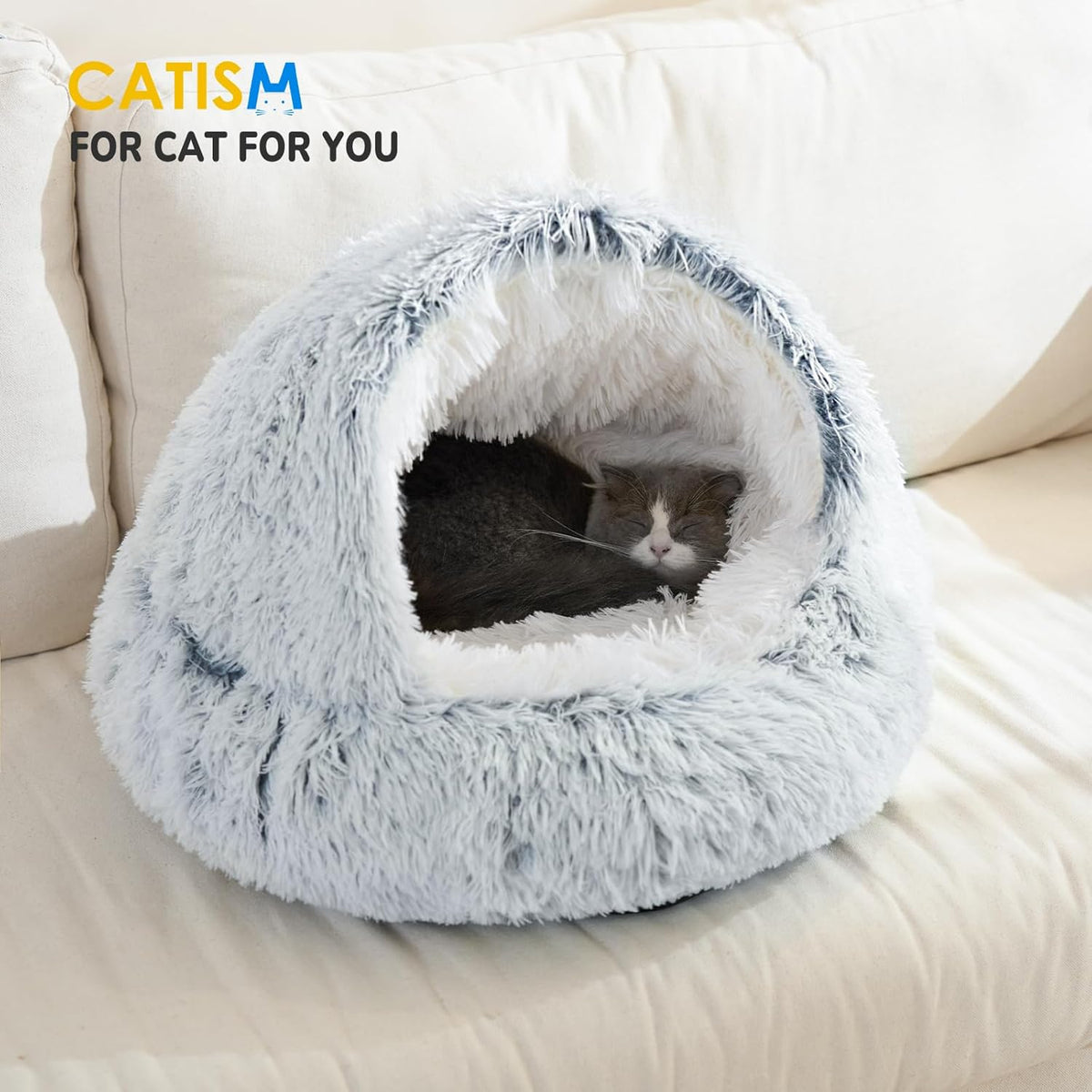 Hooded Plush Cave Cat Bed — Washable, Non-Slip Base, image 7 of 8