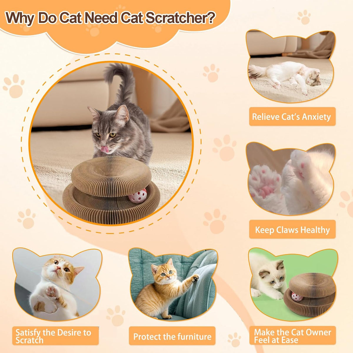 Foldable Organ Cat Scratcher with Bell Ball