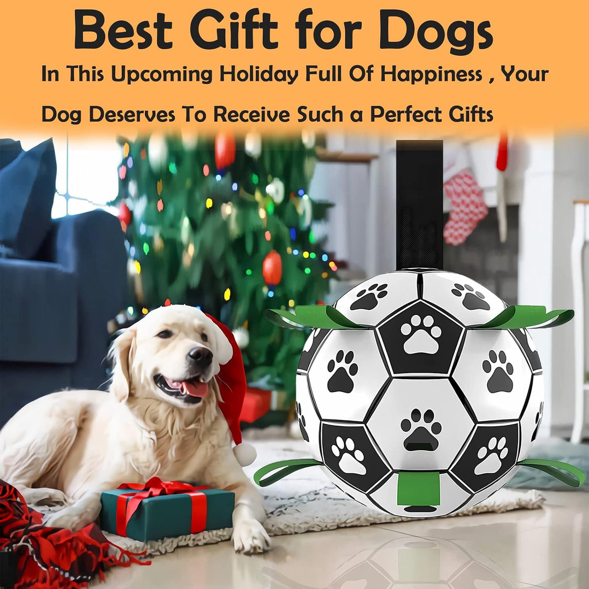 Tough Tug & Fetch Dog Soccer Ball with Grab Straps, image 6 of 7