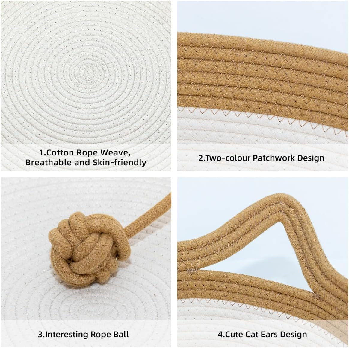 Hand-Woven Cotton Rope Cat Bed with Play Ball, image 4 of 8