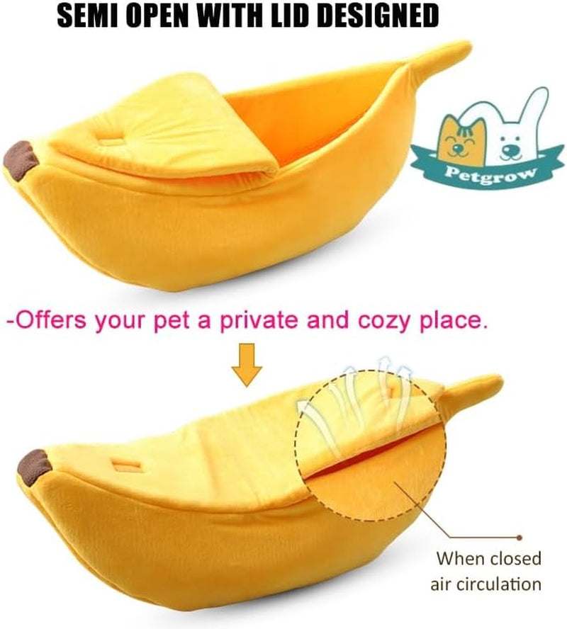 Banana Cuddle Cat Bed — Soft Enclosed Sleeping Cave