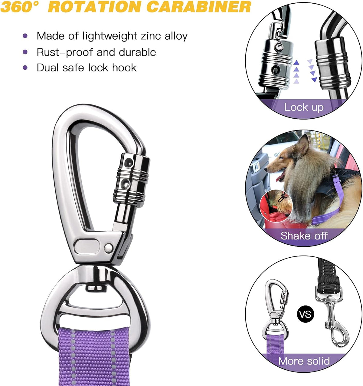 Dog Car Seat Belt Tether — Reflective Bungee, 2 Pack