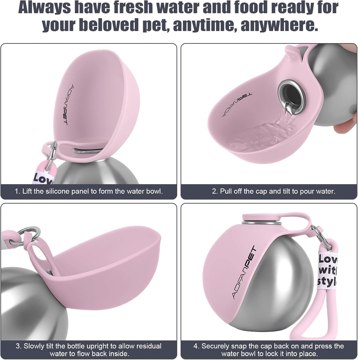 Travel Water Bottle & Bowl — 10 Oz Stainless Steel