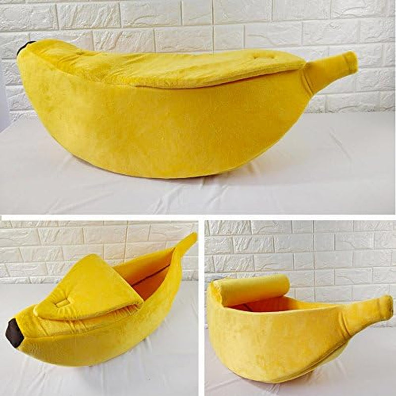Banana Cuddle Cat Bed — Soft Enclosed Sleeping Cave