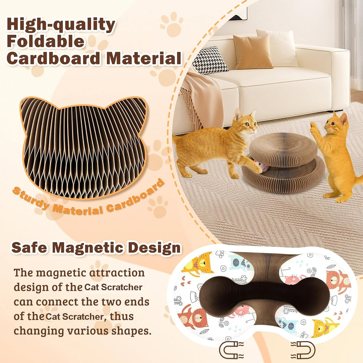 Foldable Organ Cat Scratcher with Bell Ball