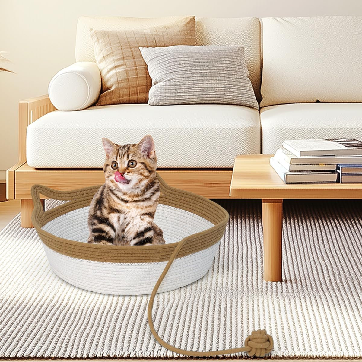 Hand-Woven Cotton Rope Cat Bed with Play Ball, image 6 of 8