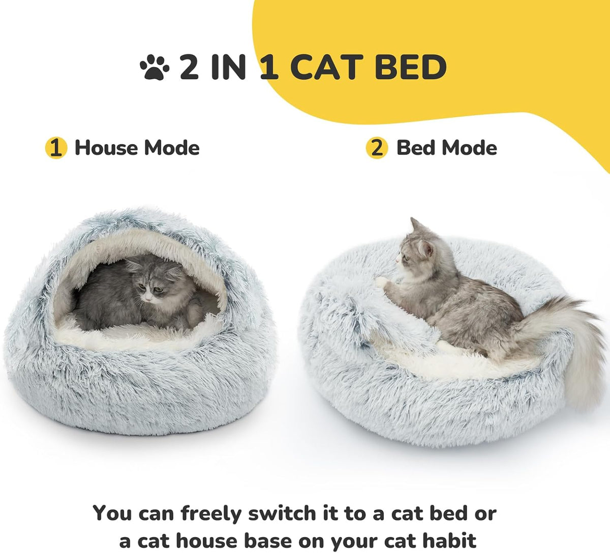 Hooded Plush Cave Cat Bed — Washable, Non-Slip Base, image 3 of 8