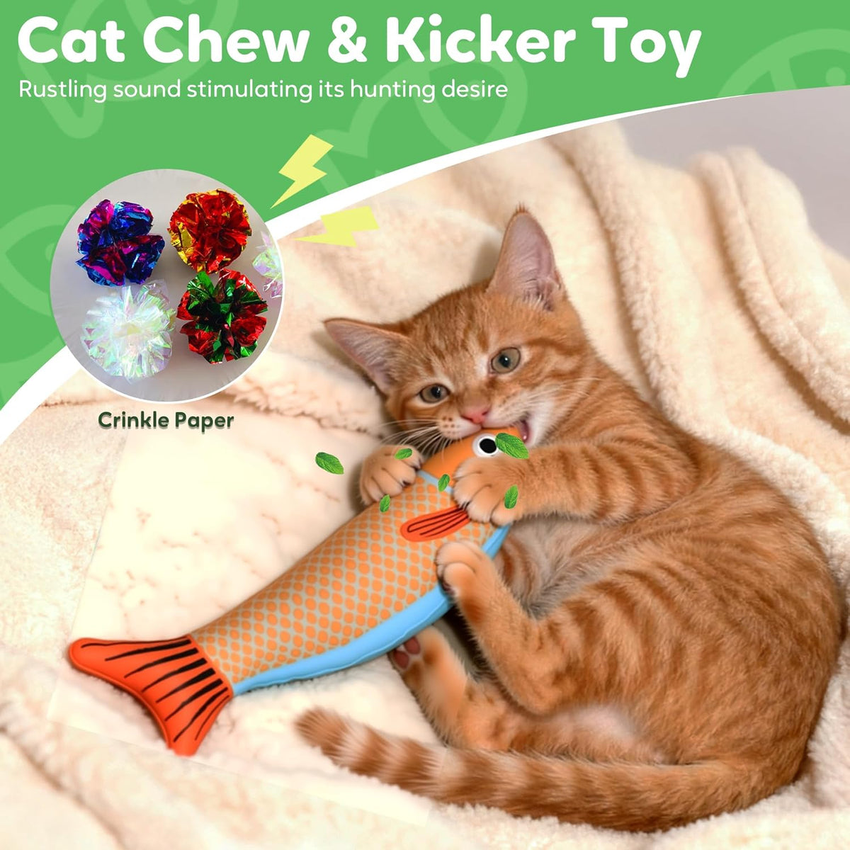 Catnip Kicker Fish Toy — Crinkle Chew for Indoor Cats