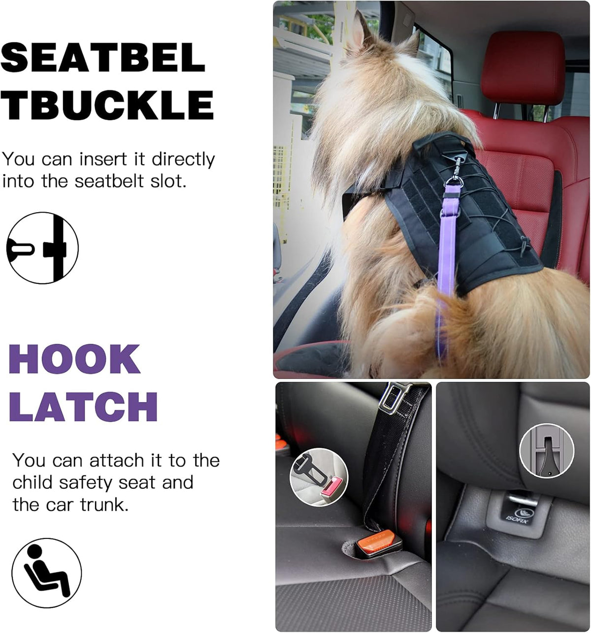 Dog Car Seat Belt Tether — Reflective Bungee, 2 Pack, image 9 of 9