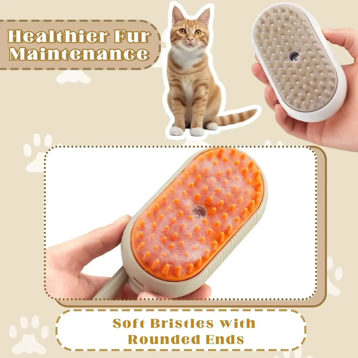 3-In-1 Steam Grooming Brush — Massage, Spray & Deshed