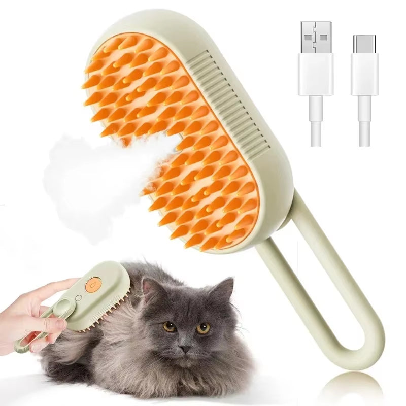 3-In-1 Steam Grooming Brush — Massage, Spray & Deshed
