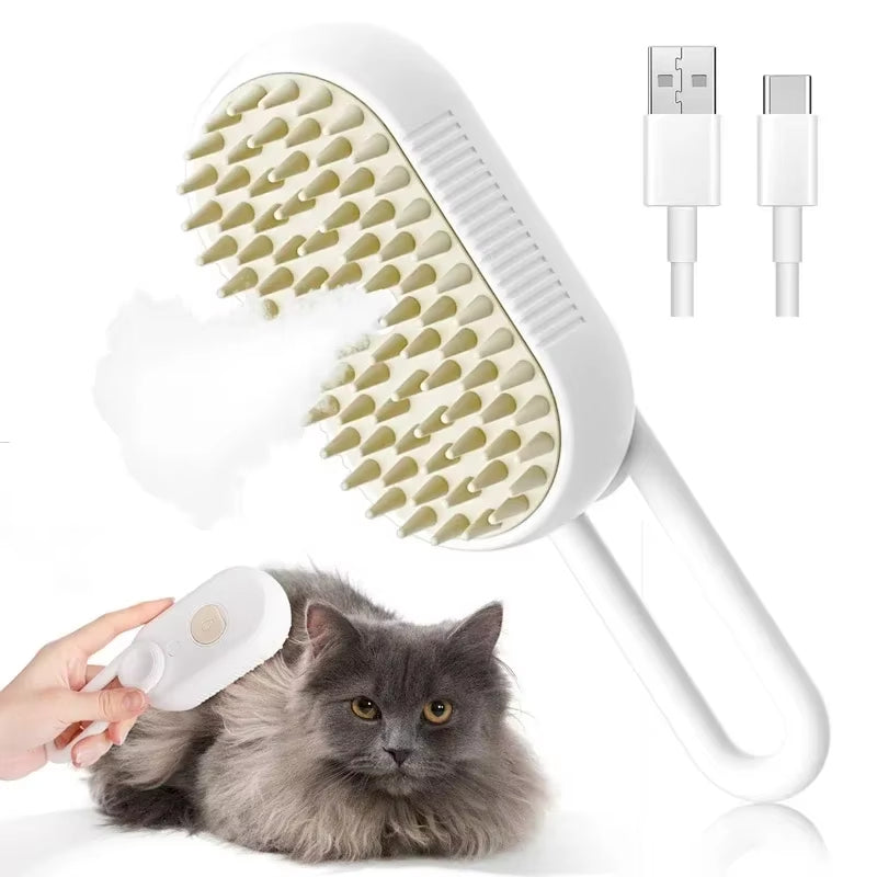 3-In-1 Steam Grooming Brush — Massage, Spray & Deshed