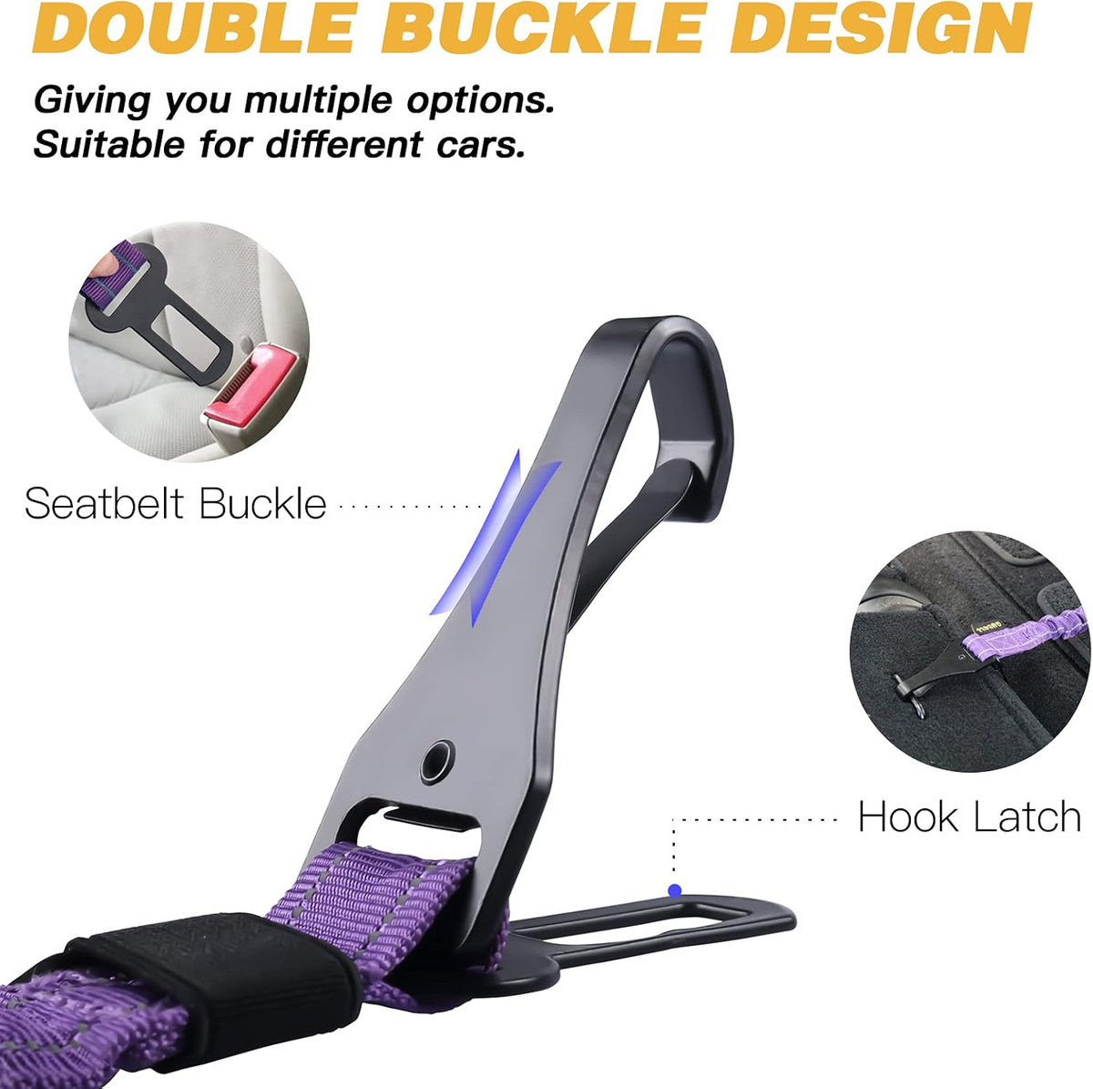 Dog Car Seat Belt Tether — Reflective Bungee, 2 Pack