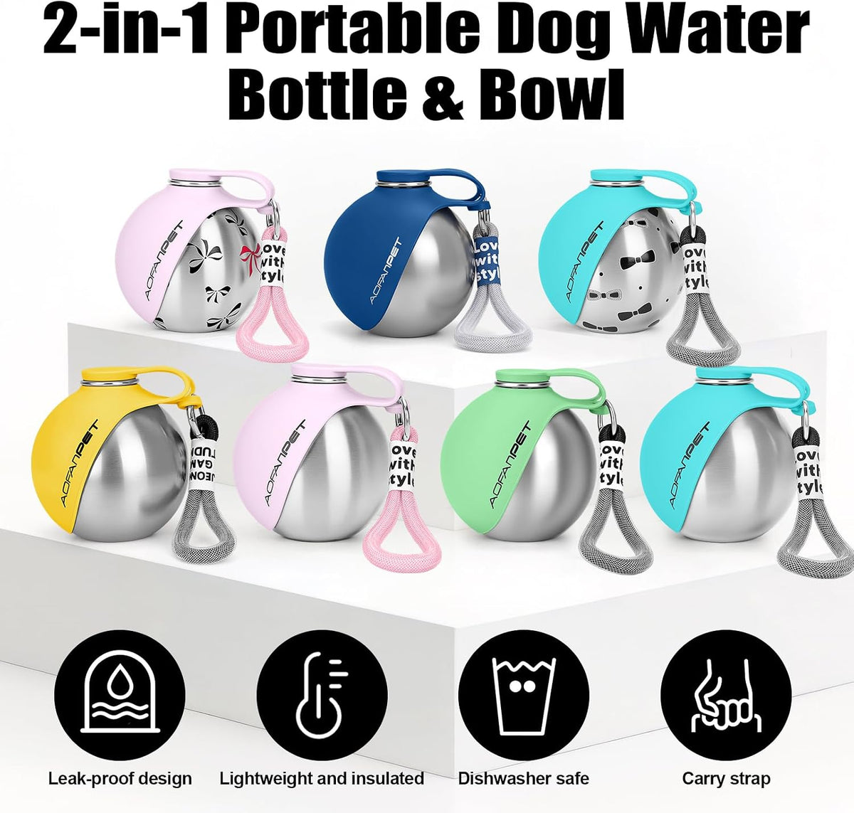 Travel Water Bottle & Bowl — 10 Oz Stainless Steel, image 10 of 10