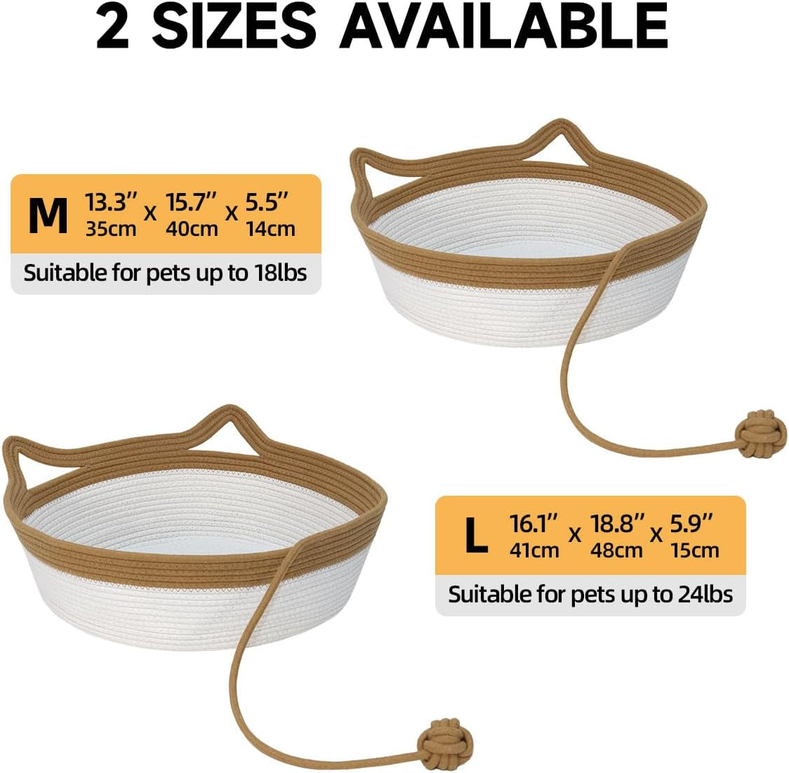 Hand-Woven Cotton Rope Cat Bed with Play Ball