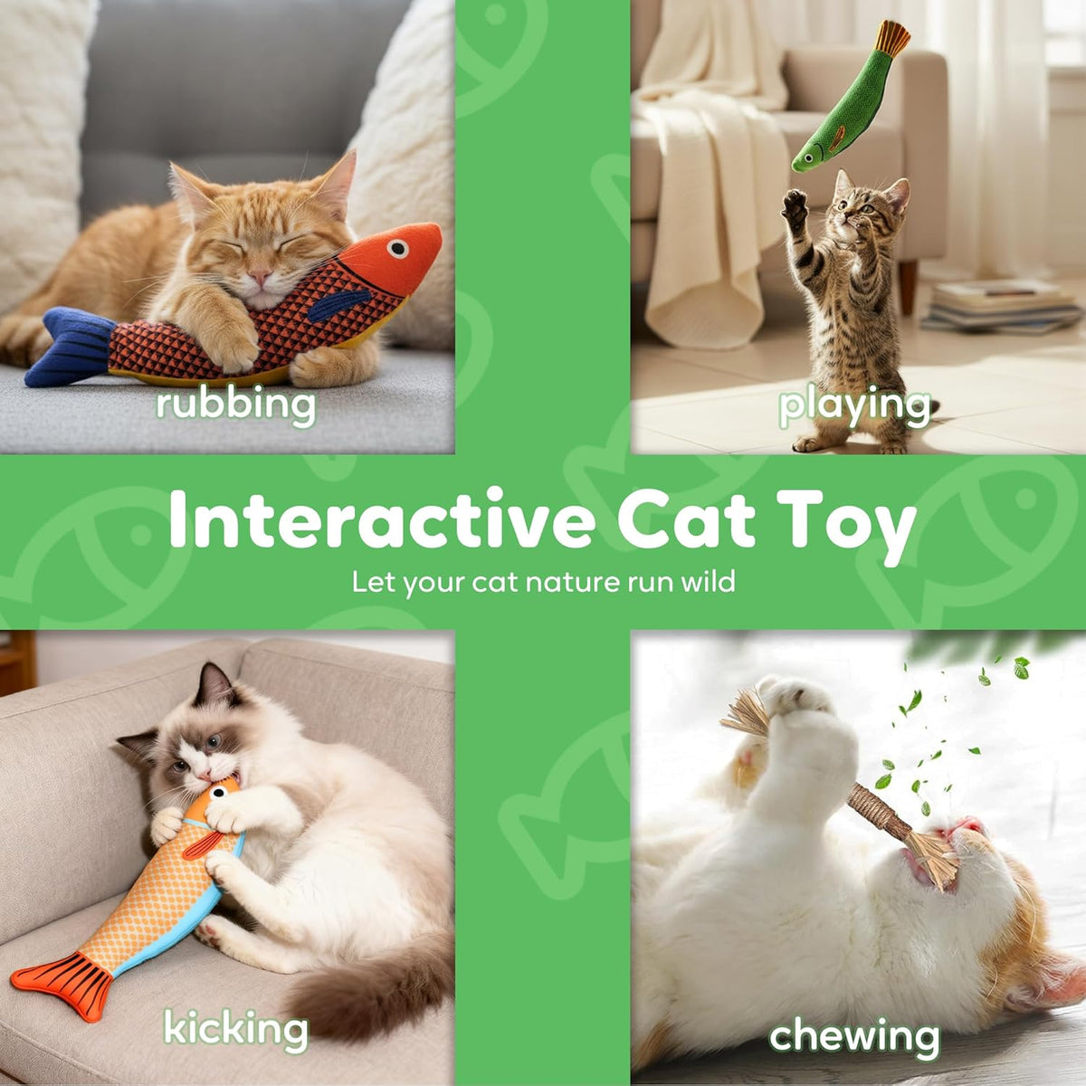 Catnip Kicker Fish Toy — Crinkle Chew for Indoor Cats