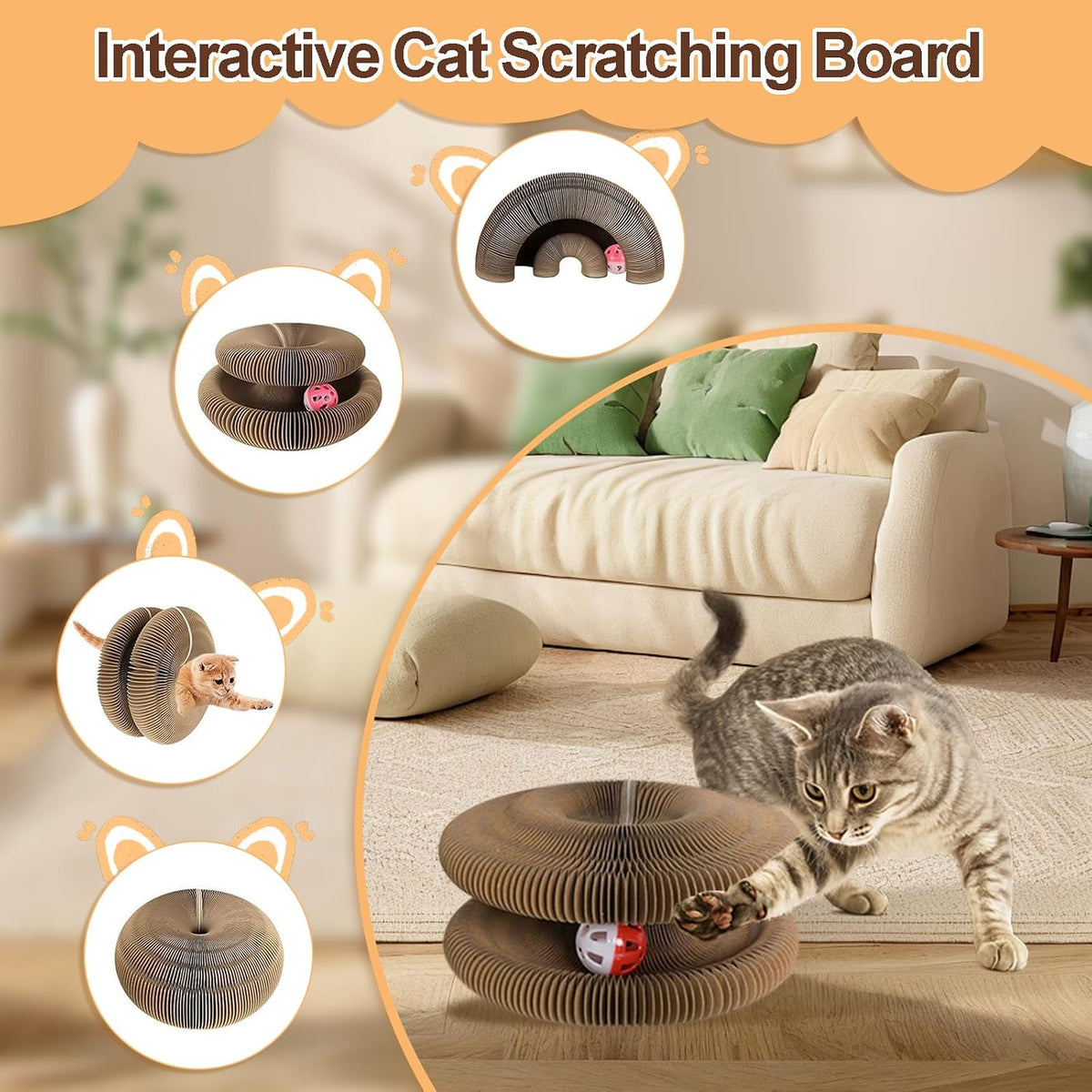 Foldable Organ Cat Scratcher with Bell Ball
