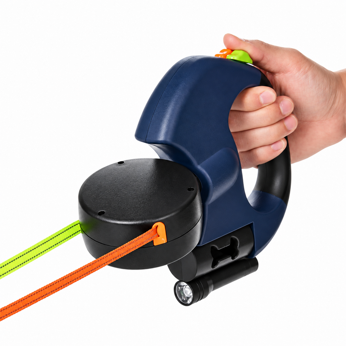 Dual Retractable Leash with LED Light — Navy