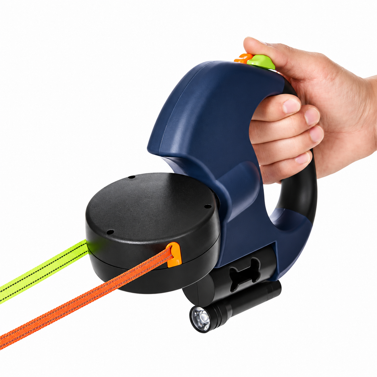 Dual Retractable Leash with LED Light — Navy