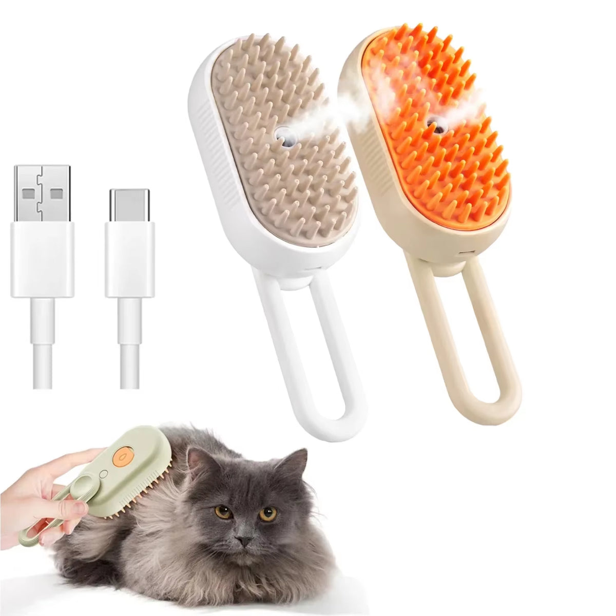 3-In-1 Steam Grooming Brush — Massage, Spray & Deshed