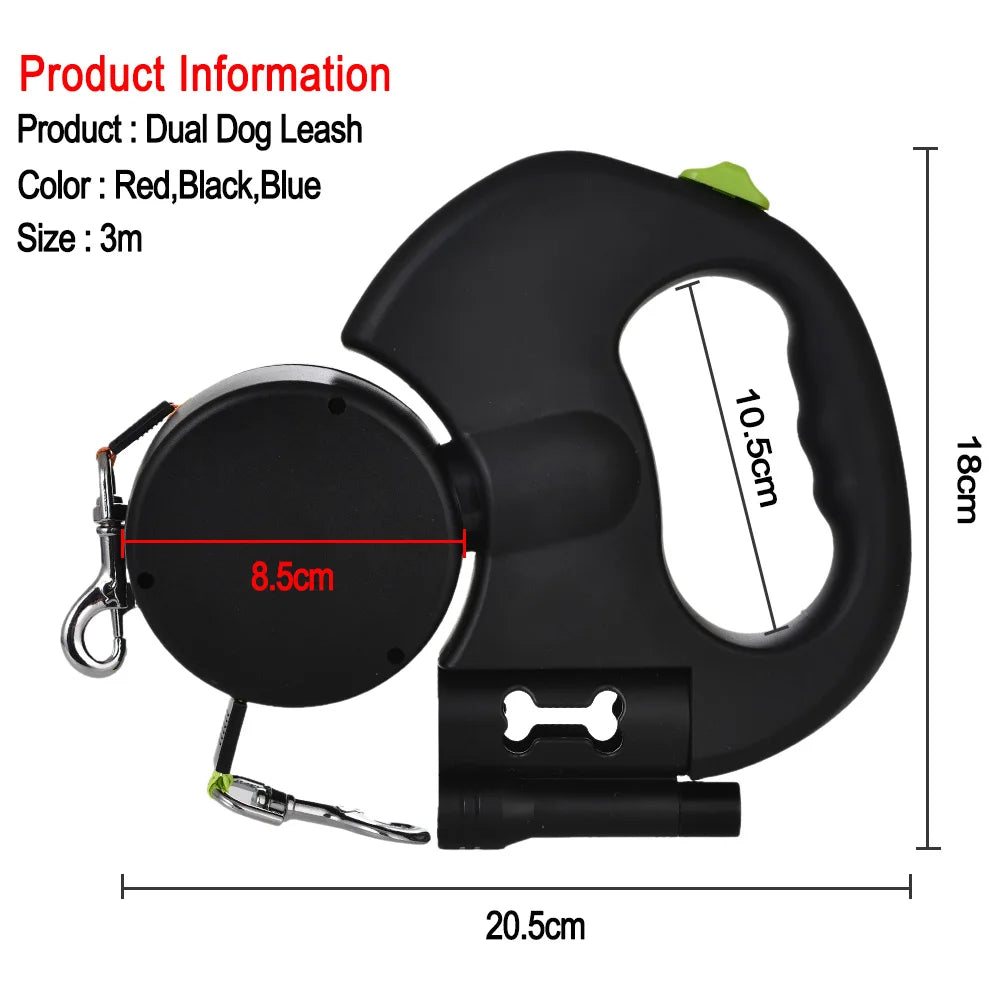Dual Retractable Leash with LED Light — No-Tangle Swivel, image 9 of 9